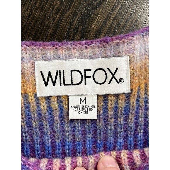 Wildfox Maverick Sweater Purple Rainbow Ombré Wool Blend Cropped Boxy - Picture 4 of 9